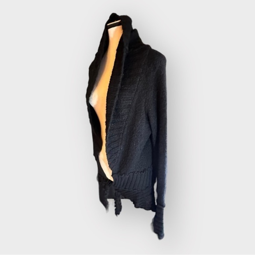 Women’s CYC XL Black Mohair Blend Tie Waist Ruffle Detail Asymmetrical Cuff Knit